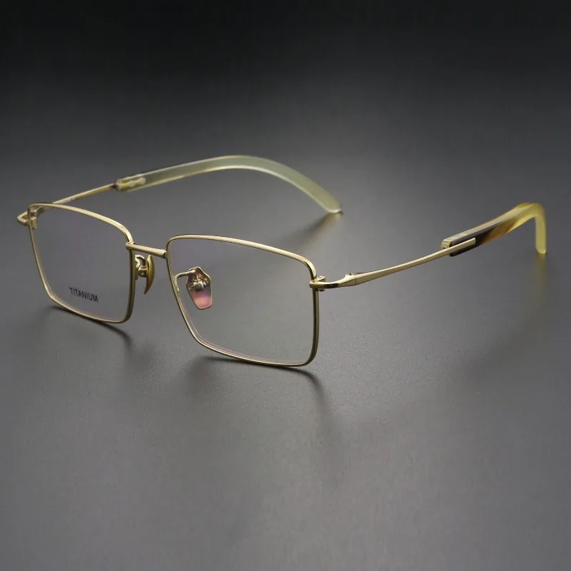 Horn Pure Titanium Glasses Men's Myopia Ultra-light Natural Horn Square Frame Frame Can Be Equipped with Full-frame Eyes Eyewear