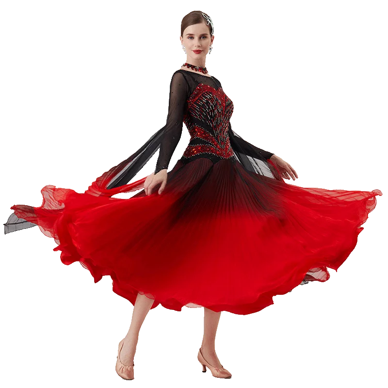 B-2295 New Women Modern Dance Rhinestone Color Diversity Dress Ballroom National Standard Waltz Competition Performance