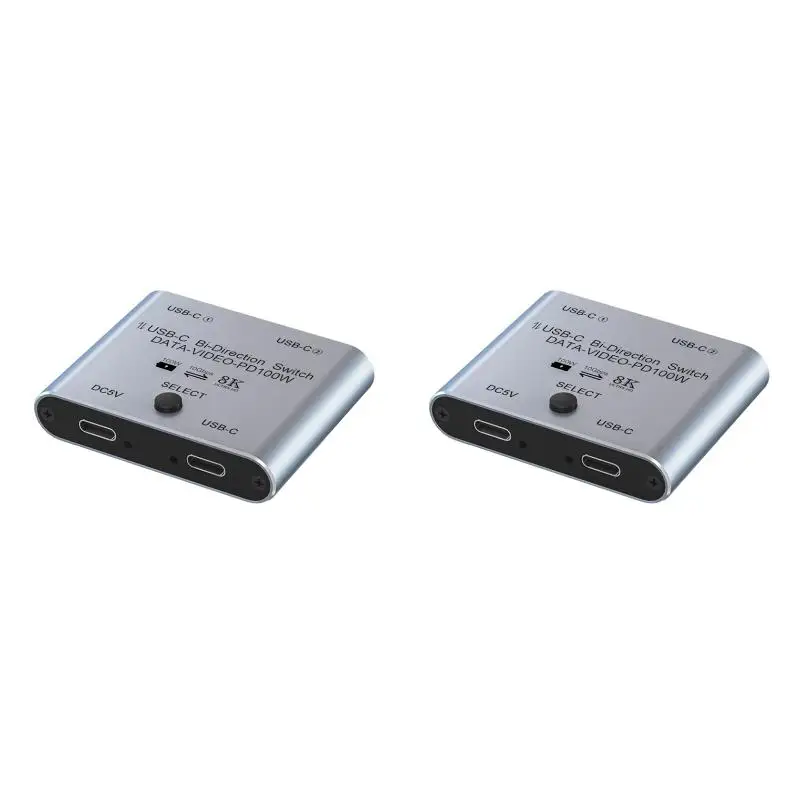 2PackX(Switch Splitter for 2 Computers, Bi Directional USB C KVM Switch 1 in 2 Out for 8K@60Hz/4K@144Hz Video Transfer 10Gbps)