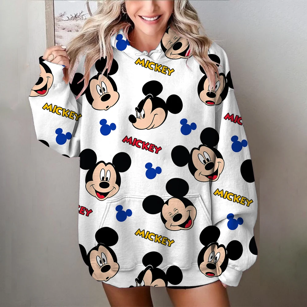 Hot Sale Oversize Printing Women Sweatshirt 2024 Autumn Anime Style Loose High Quality Hoodies Mickey Mouse Print Hooded Girl