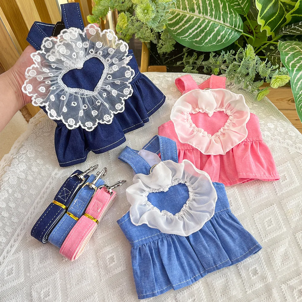 Pet Spring/Summer Princess Skirt Dog Cat Lace Love Cowboy Strap Skirt Small Medium Dog Pomeranian Teddy Clothes Dog Dresses