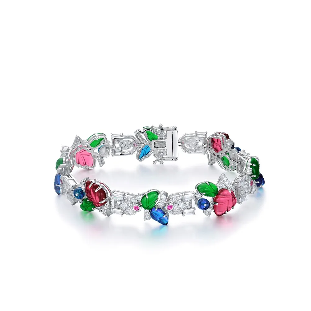 

ZOCA Luxury Brand Engraved Gemstone Fruit Colorful Bracelet 925 Sterling Silver Bracelet For Women Wedding Party Jewelry