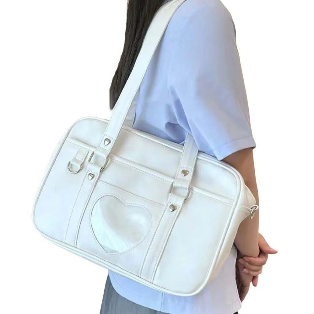 

Винтажная большая вместительная сумка через плечо JK, сумка из искусственной кожи с сердечком любви JK, сумка-тоут, черно-белая сумка-мессенджер для покупок