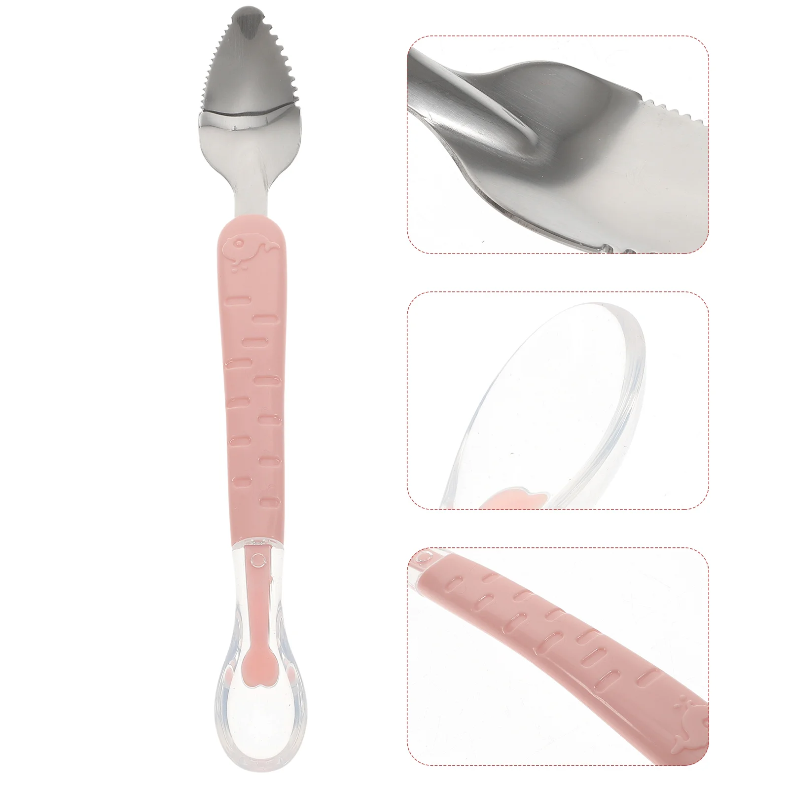 Spoon Toddler Utensils Baby Tableware Fruit Mud Scraper Infant Feeding Tool Dessert Food 304 Stainless Steel Serrated Scraping