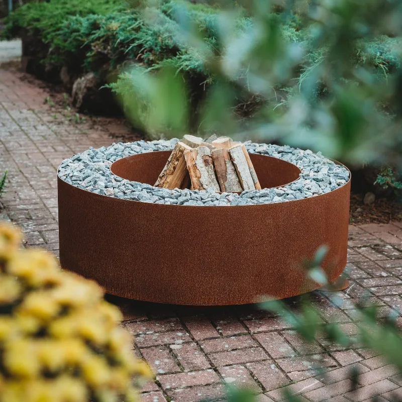 

Outer Diameter 80cm Outdoor Fireplace with Stainless Steel Ash Blue, Round Outdoor Fire Table for Patios