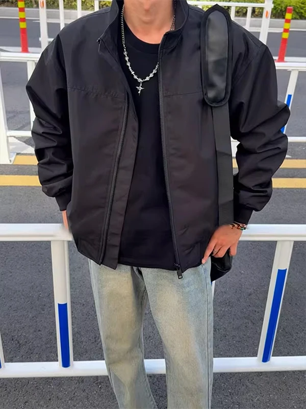 

Bla ort Men's Flight Jaet Autumn Outdoor Tee-Proof Stand Collar American Sle Workwear Coat Loose Fit Teenager