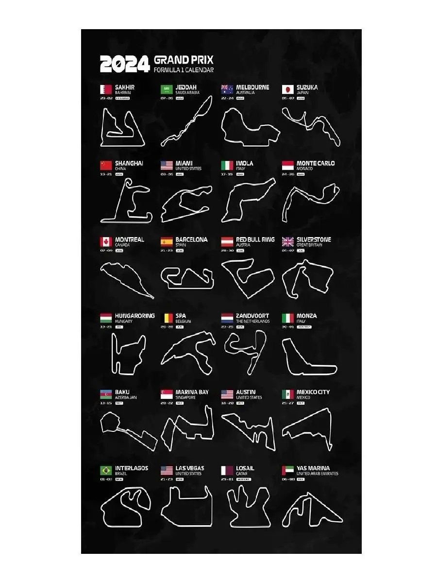 2024 Formula 1 Season Track Layouts Wall Art - Neon Effect F1 Racing Circuits Calendar Poster, Canvas Home Decor