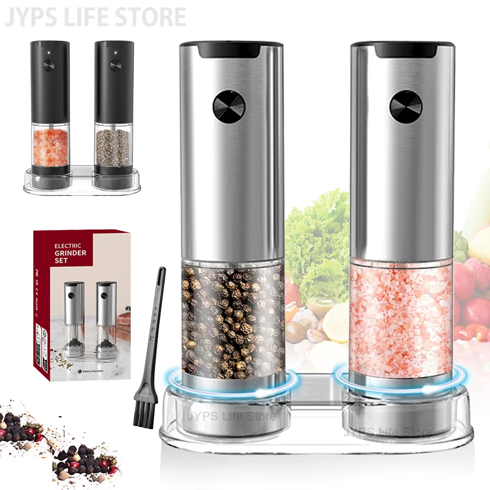 

Electric Salt And Pepper Grinder Stainless Steel Automatic Pepper Grinder Adjustable Coarseness Refillable Mills Battery Powered
