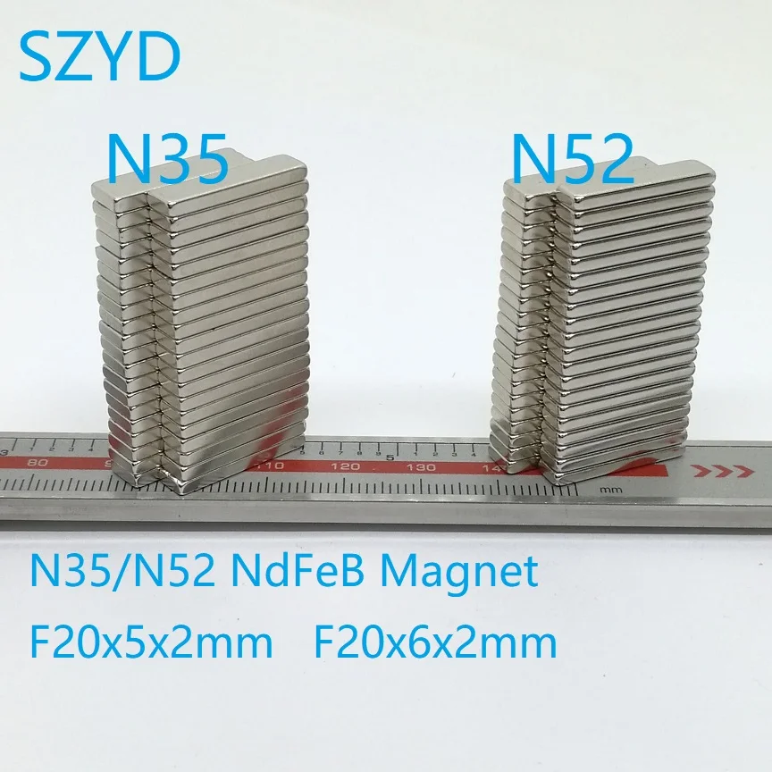 

20PCS/LOT N35/N52 Block NdFeB Magnet 20*5*2 20*6*2 Strong Standard Size Rare Earth Permanent Neodymium 20x5x2 20x6x2