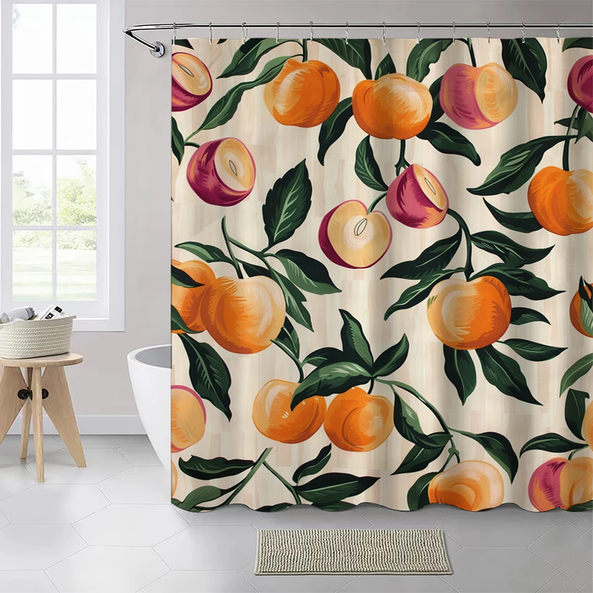 1 pack of yellow peach pattern polyester material shower curtain waterproof cloth bathroom thickeneded mildew-proof partition curtain bathroom