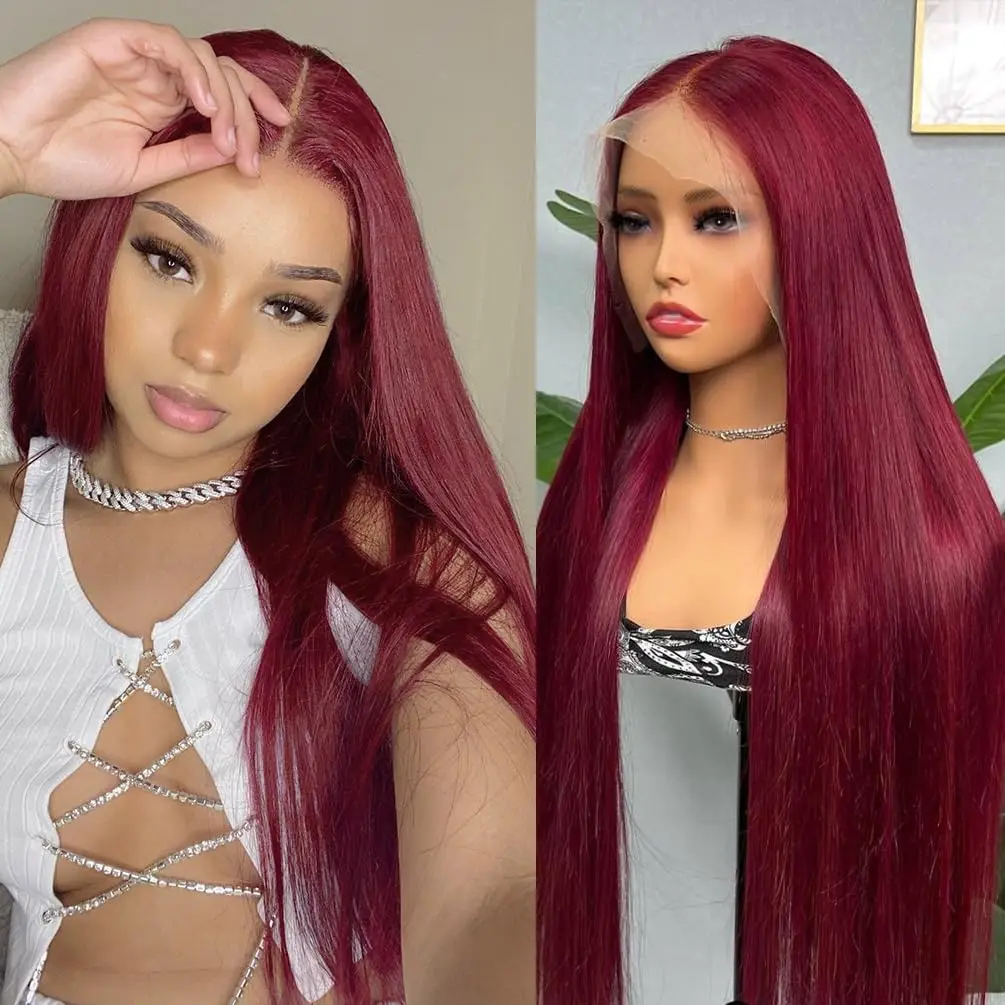 Red Burgundy 99J Straight Wig 13x4 HD Lace Front Human Hair Wigs Brazilian Straight Lace Frontal Wig For Black Women Colored Wig