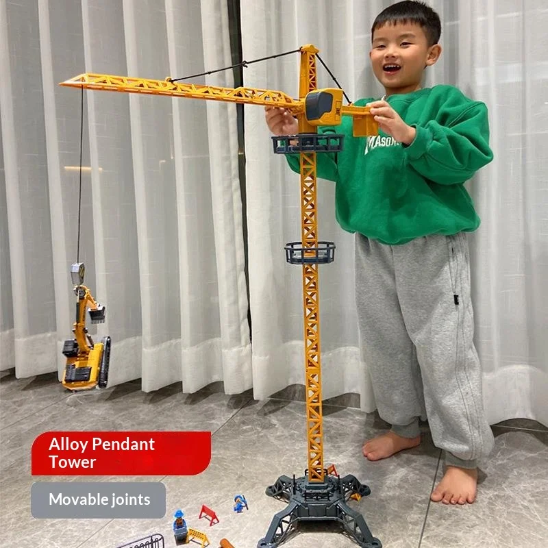 Generic Simulation Alloy Tower Crane Toy Movable Joints Construction Engineering Vehicle For Boys Kids Aged 3 To 8 Pretend Play