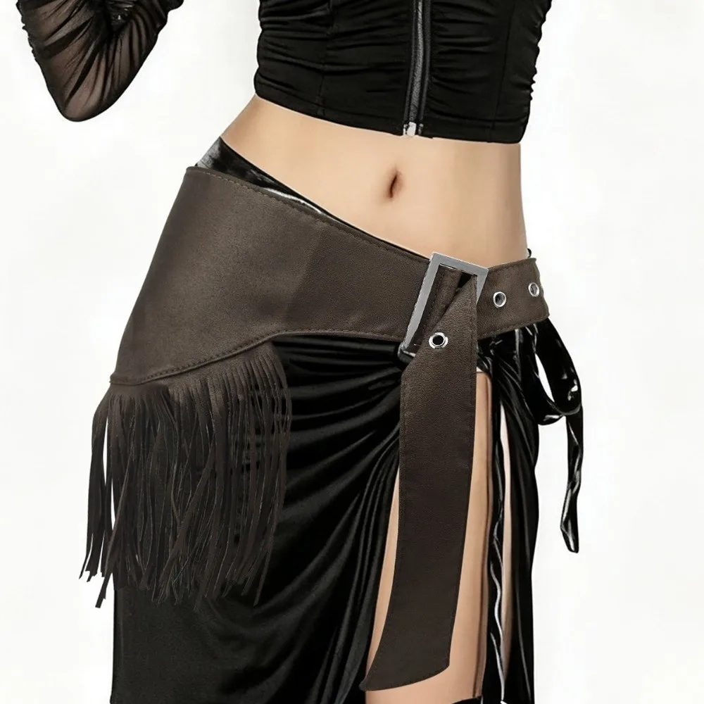 حزام خصر عتيق متعدد الاستخدامات بلون سادة على طراز رعاة البقر وحزام خصر مثلث للنساء