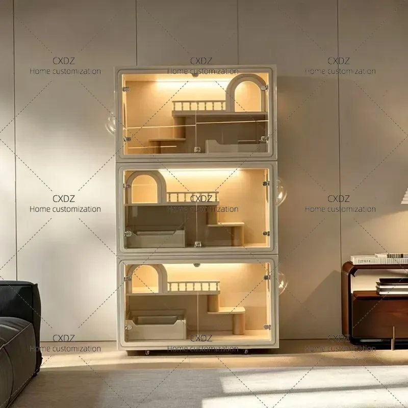 Luxury Custom Oversized Cat Villa Indoor Pet House Cabinet Large Breeding Cage for Dwarf Cats Modern Home Interior Furniture