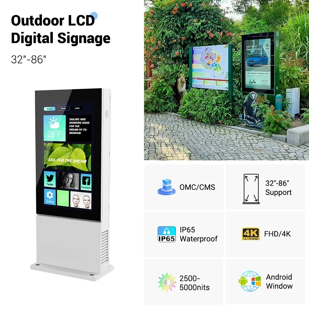 

Monitor Restaurant Lcd Screen Signage Kiosk Solar Pole Outdoor Panel Display Inch Video LCD Outdoor Display Advertising Screen