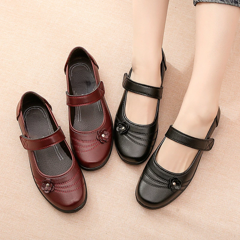 Female Leather Shoes Women Low Cut Flats Casual Loafers Leisure Shoes Mom Flats Ladies Comfortable Moccasins