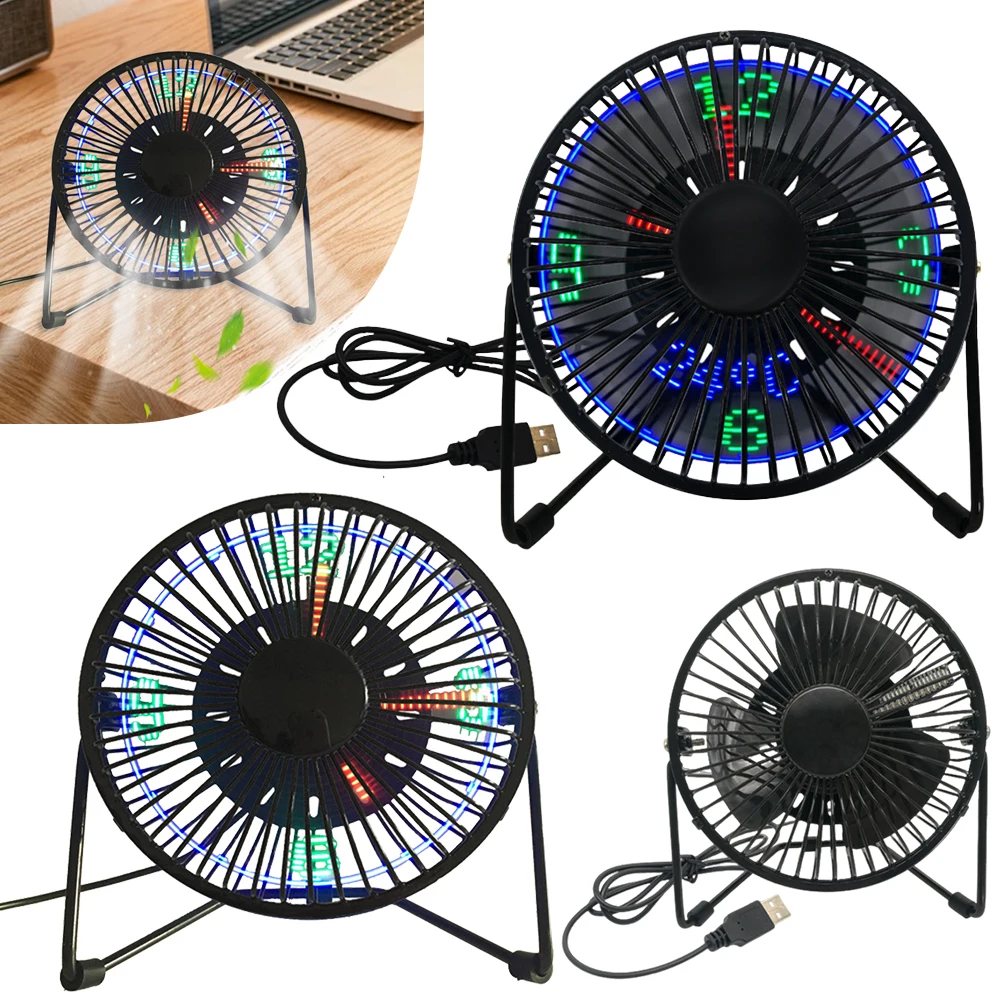 

USB Clock Fan with Real Time Clock Temperature Display 360 Rotation Mini USB LED Clock Fan Portable Desk Fan for Home and Office