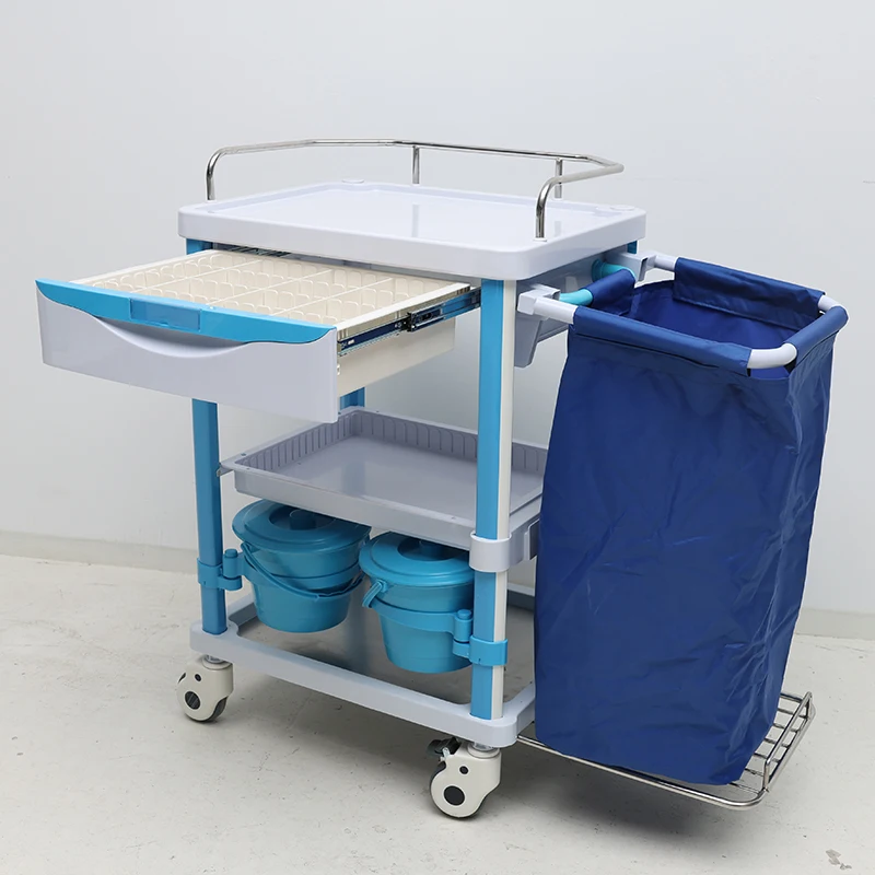Hospital Furniture Medical Linen Trolley with Insertable Guardrail& Removable Dirty Bag