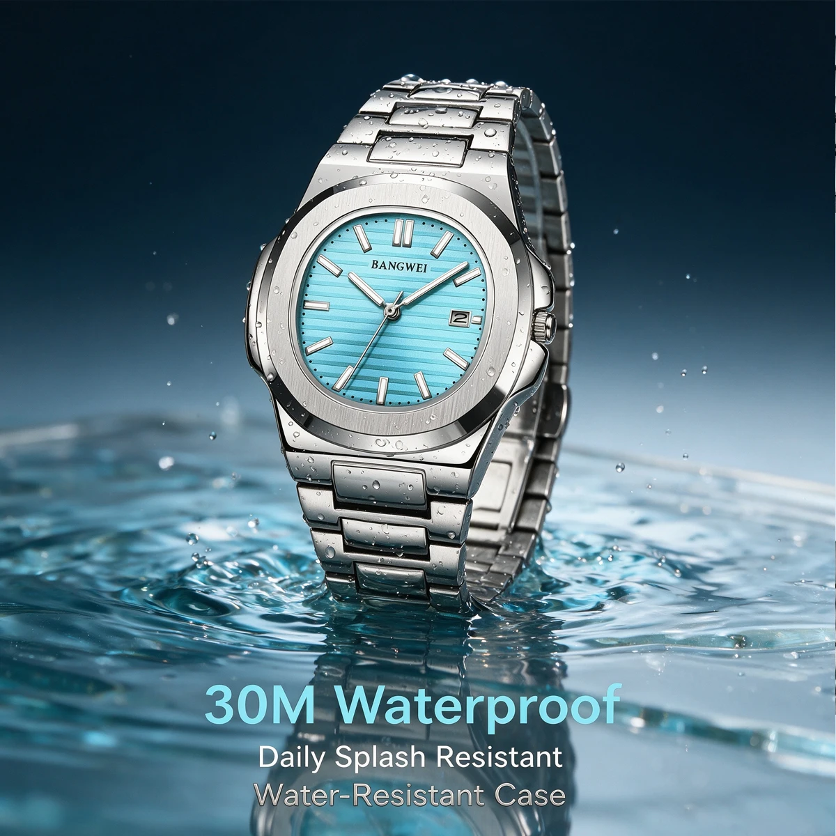 LLIGE uxury Brand Men's Quartz Wristwatch Stainless Steel Waterproof Luminous Date Man Clock Square Business Watches For Men