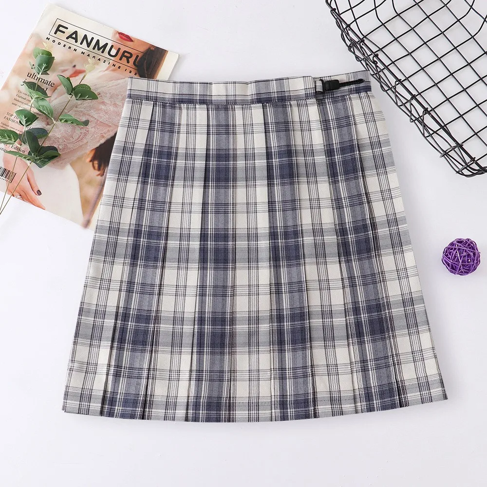 

High Waist Plaid Gingham Jk orm Skirt Student Gentle Pleated School orm Skirt A-Line Cotton Busin Home Use
