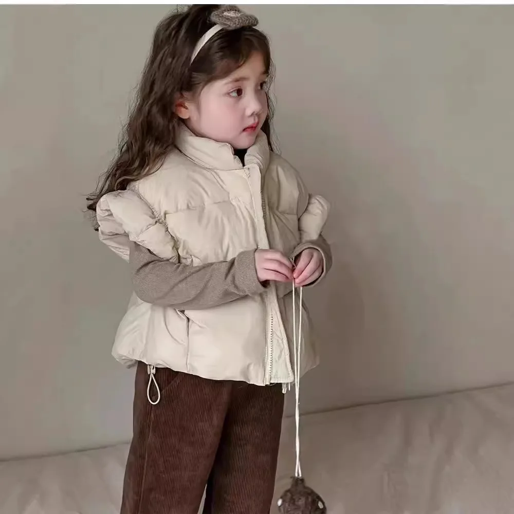 Girls Vest Coat Fall and Winter Down Cotton Vest 2024 New Children Lightweight Warm Coat Baby Vest Korean Simple Style