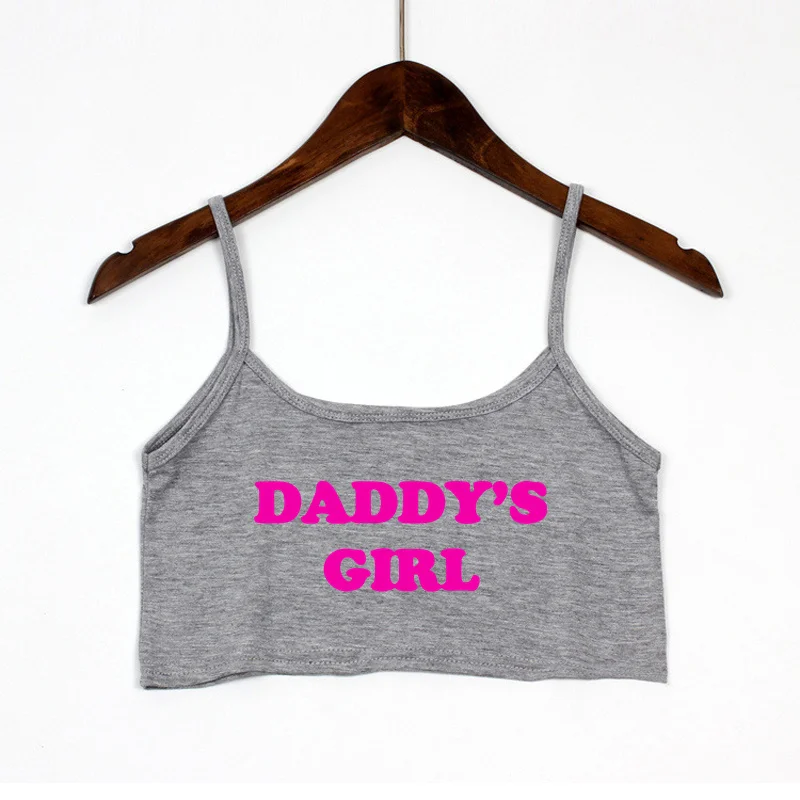 Daddy\'s Girl Women\'s Crop Top Pink Letters Print Summer Tops Sexy Elastic Cotton Camis Sleeveless Short Tank Top Bar Women