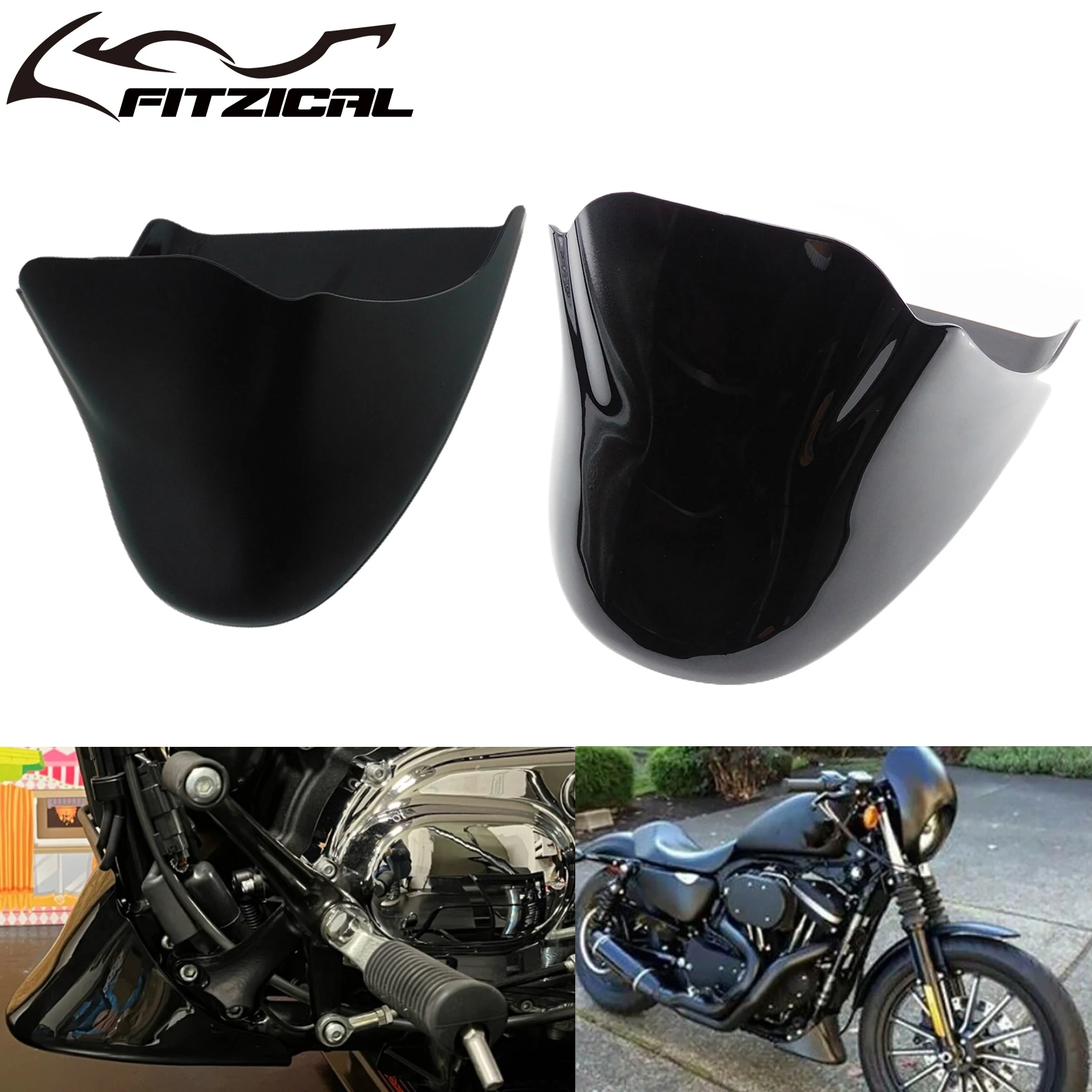 Alerón inferior delantero negro para motocicleta, guardabarros, carenado de barbilla Air Dam para Harley Sportster XL Iron 883 1200 Super Low Custom 04-Up