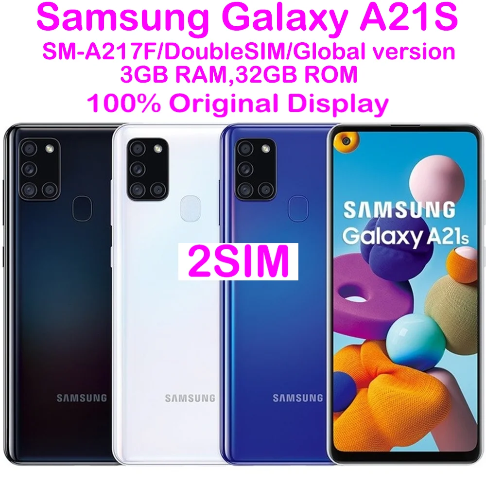 

Восстановленный смартфон Samsung Galaxy A21S, Android, 6,5 дюйма, 2 SIM, глобальная версия, четыре камеры, 48 МП, б/у, 4000 мАч