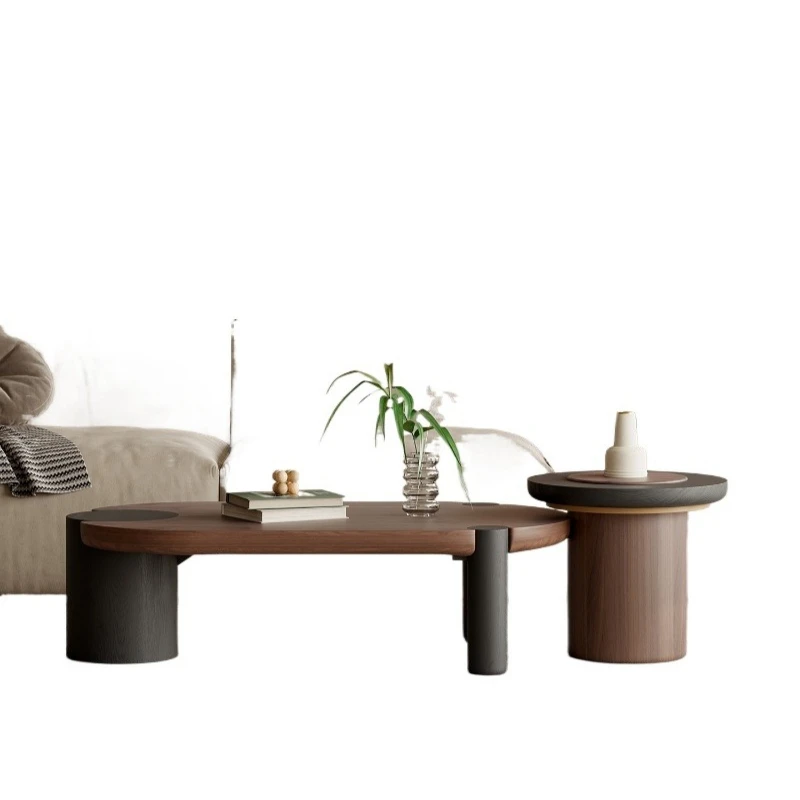 

Wabi-sabi, walnut coffee table, retro oval coffee table combination