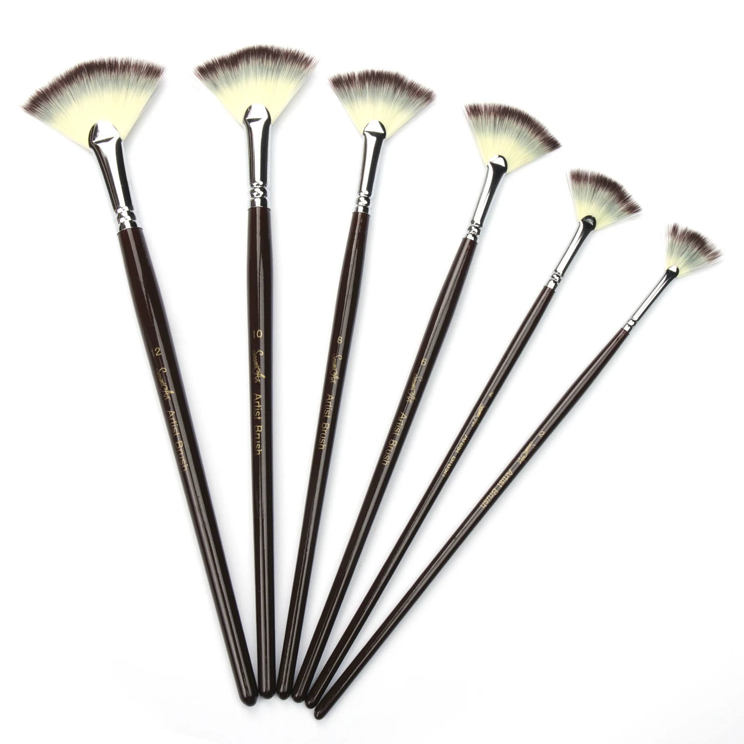 SeamiArt 6Pcs Fan Shaped Nylon Hair Gouache Watercolor Paint Brush Set for School Painting Drawing Painting Brush Art Supplies