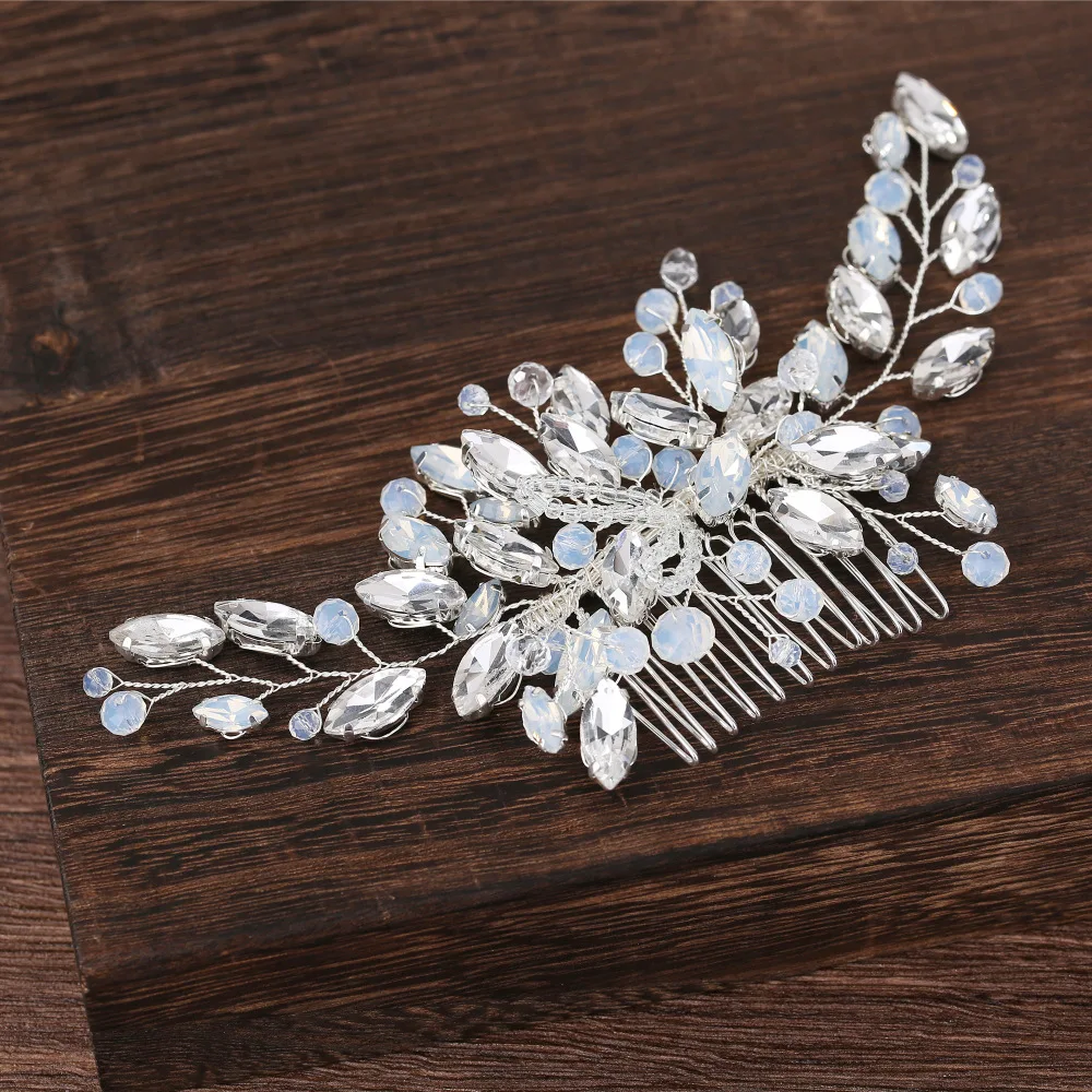 Luxury Bridal Leaf Hair Combs Rhinestone Hair Accessories for Women New Flower Crystal Princess Traia Headpiece Wedding Jewelry