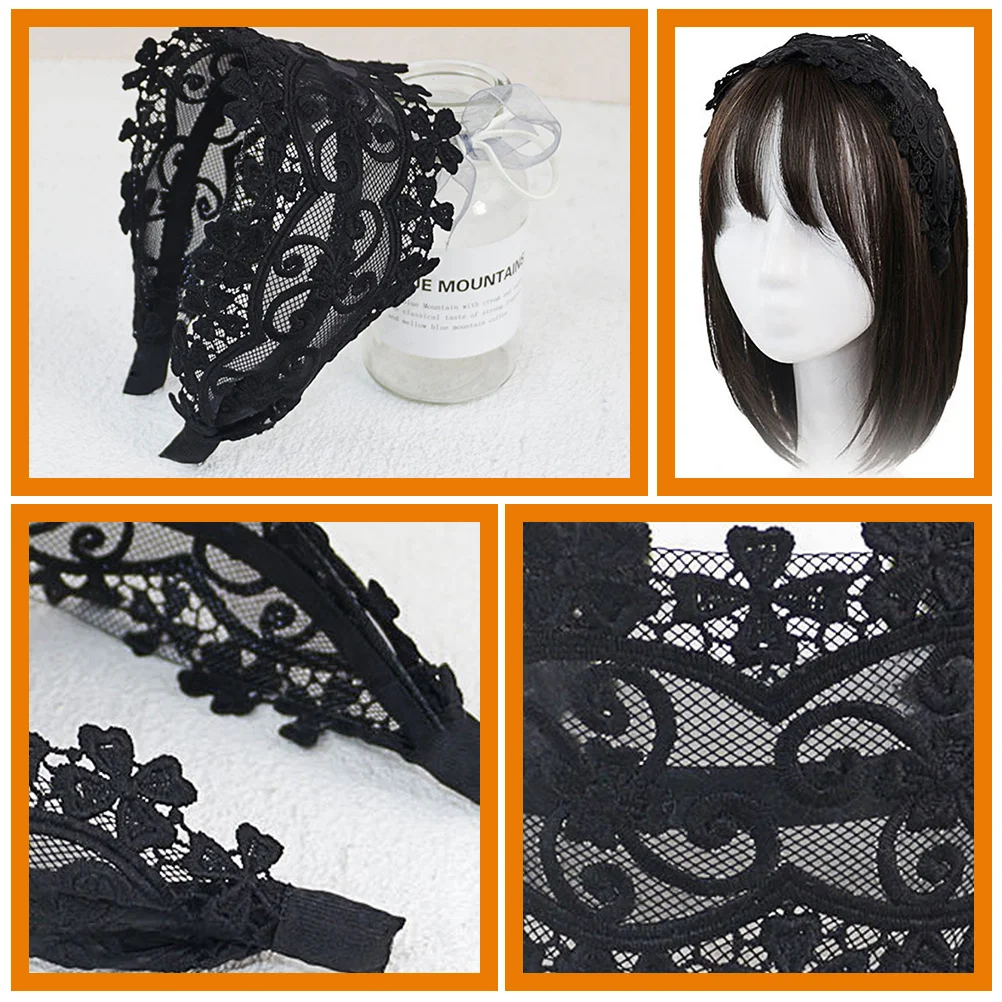 

Wide Lace Headband for Girls Black Hair Accessories Flowers Decorative Women Hairpieces Daily Wear Banquet Wedding Party Photo