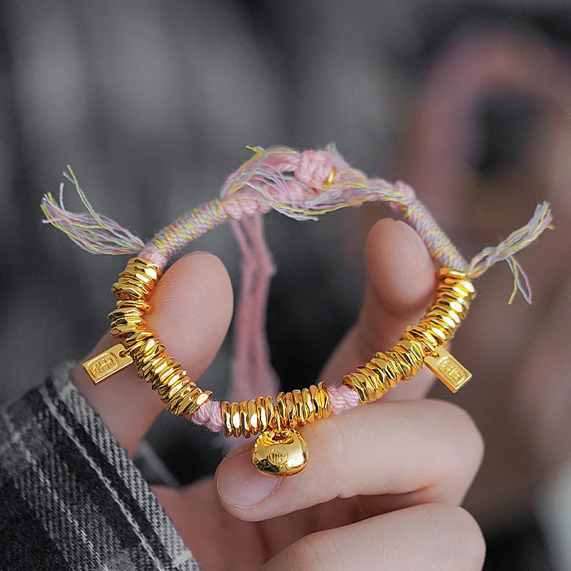 2026 New Chinese Style Glossy Coiled Good Fortune Color Rope Tibetan Bracelet Vietnam Sand Gold Health Peace Coiled Bracelet for