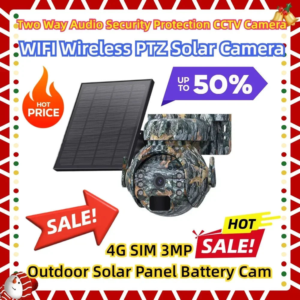 

4G SIM 3MP Outdoor Solar Panel Two Way Audio Security Protection CCTV Camera Battery Cam WIFI Wireless PTZ Solar Camera