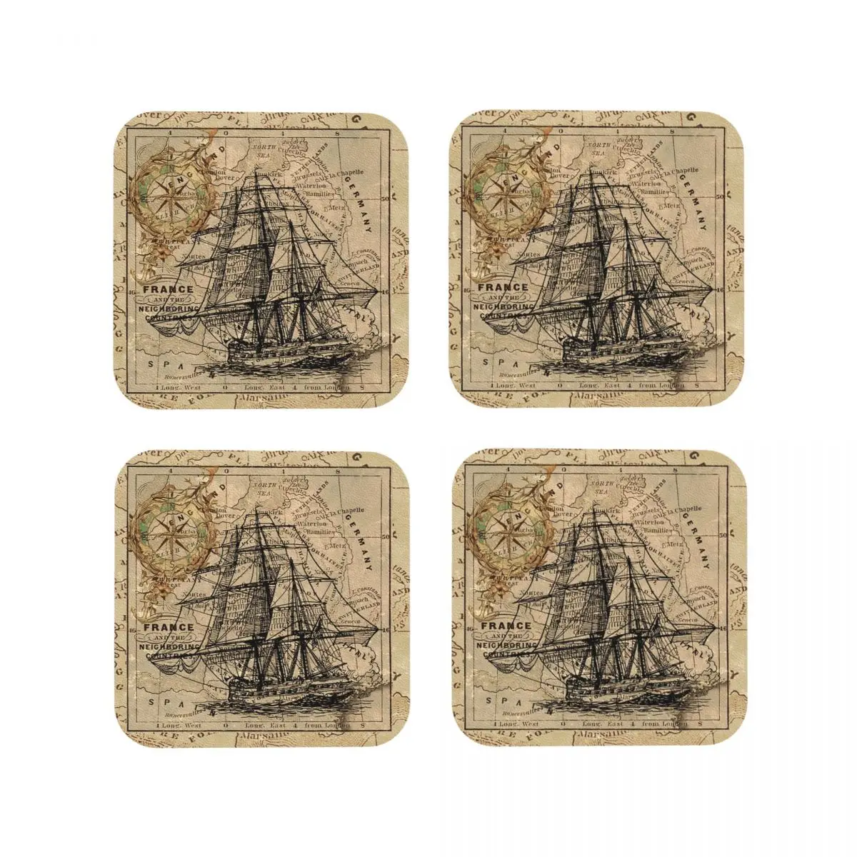 

Темная академия, винтажный пиратский корабль, моряк, антикварная карта мира, подставки, кухонные салфетки, изоляционные коврики для чашек, кофейные коврики, подушечки для посуды