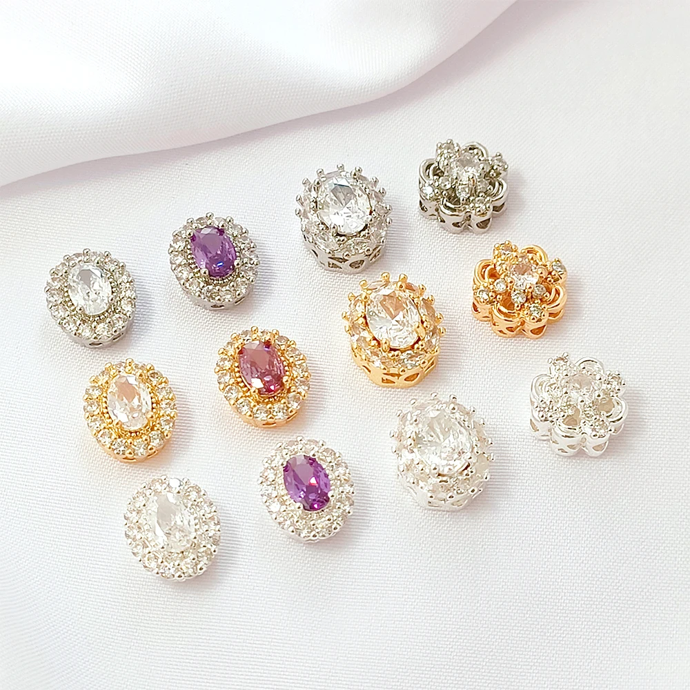 Brass Coated Gold Zircon Inlay Exquisite Oval Shaped Spacer Beads DIY Jewelry Making Necklace Bracelet Accessories Materials