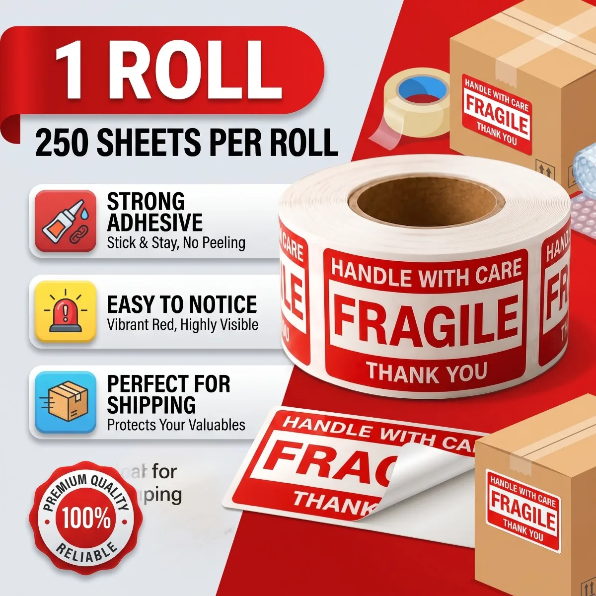 Fragile Stickers Handle With Care Warning Labels 250 Roll Self Adhesive Paper Decals For Shipping Packing Mailers Moving Boxes