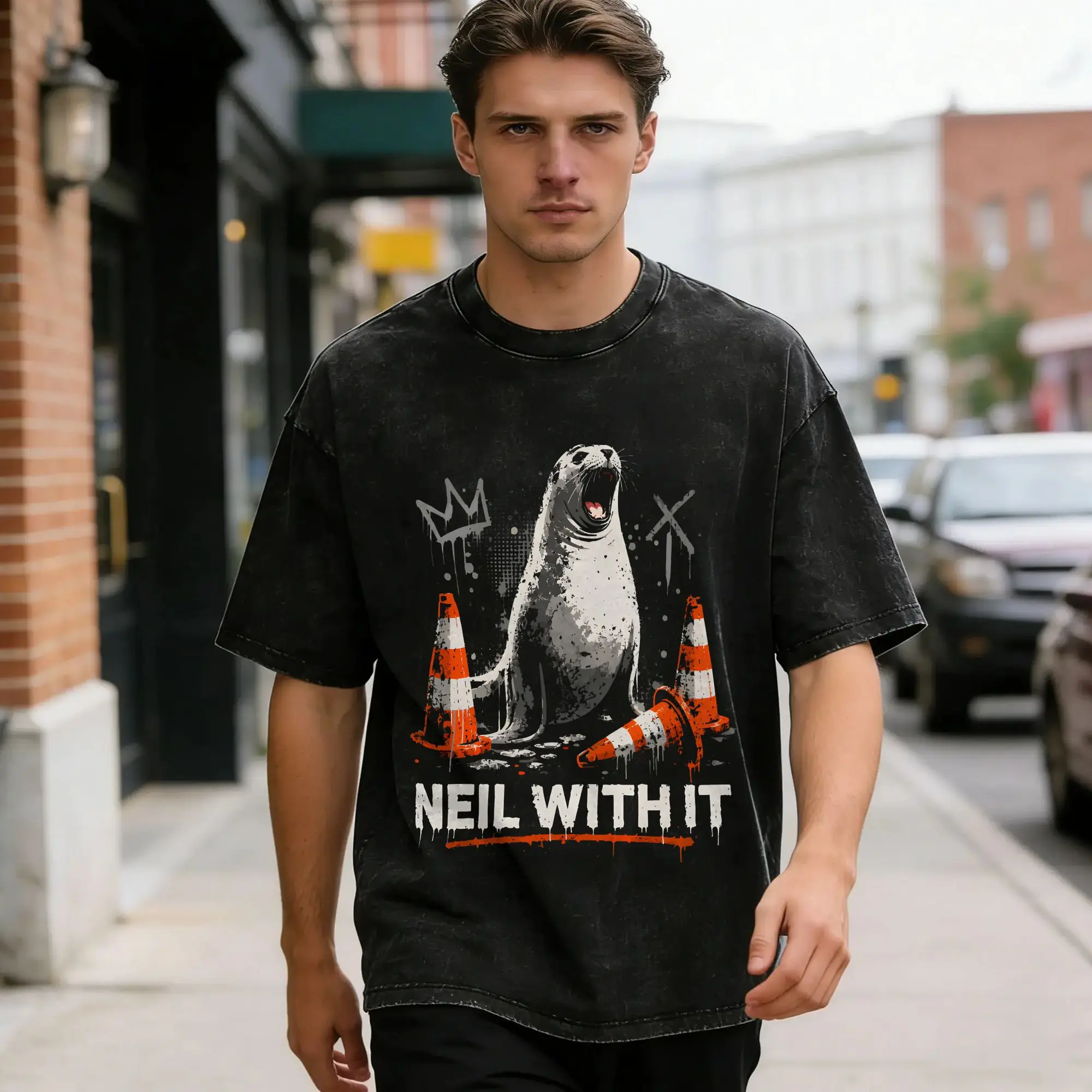Men Neil the Seal  T-Shirts  Tees Summer Street Style Short Sleeve T-Shirt O-Neck Harajuku Print Tee Shirt Cheap