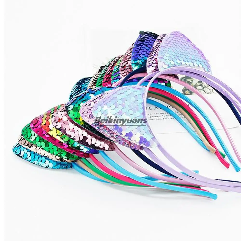 Children's cartoon sweet headband hairpin flip scales sequined cat ear jewelry hairband