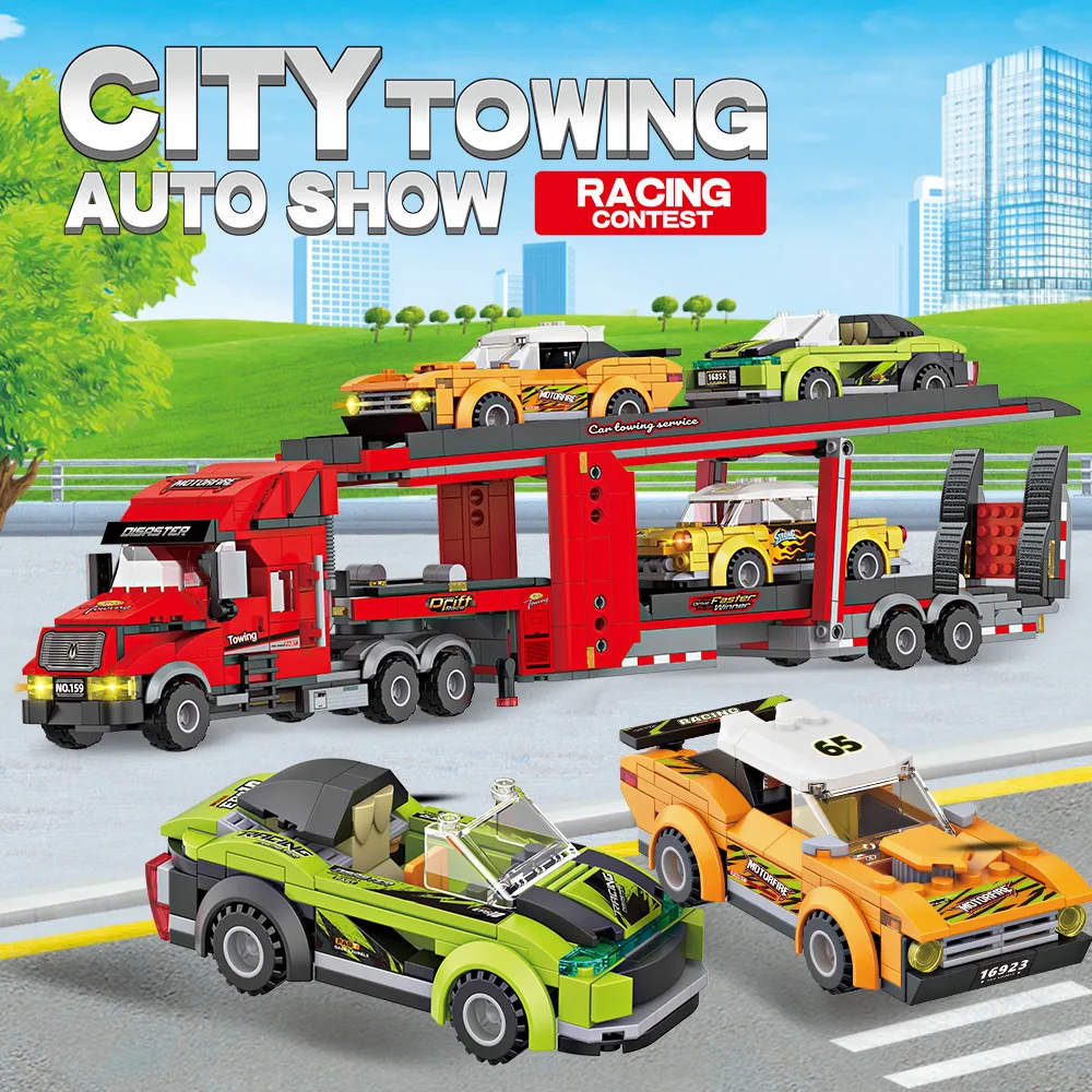 

City Life Trailer Racing Truck Model Small Particle Building Blocks Assembly Children's Toy Model Collection