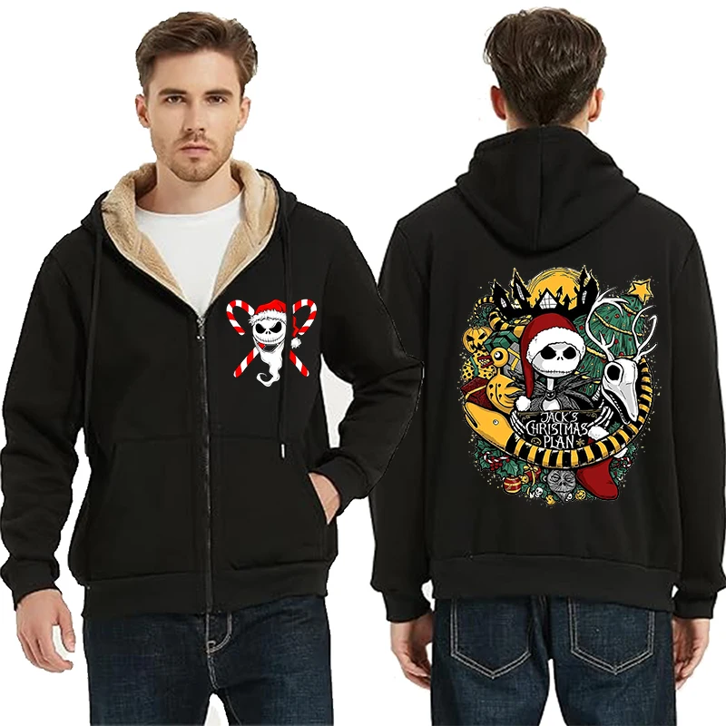 The Nightmare Before Christmas Fleece Hoodie for Men Women Sweatshirts Jack Skellington Tops Fashion Zipper Clothes Adult Gift