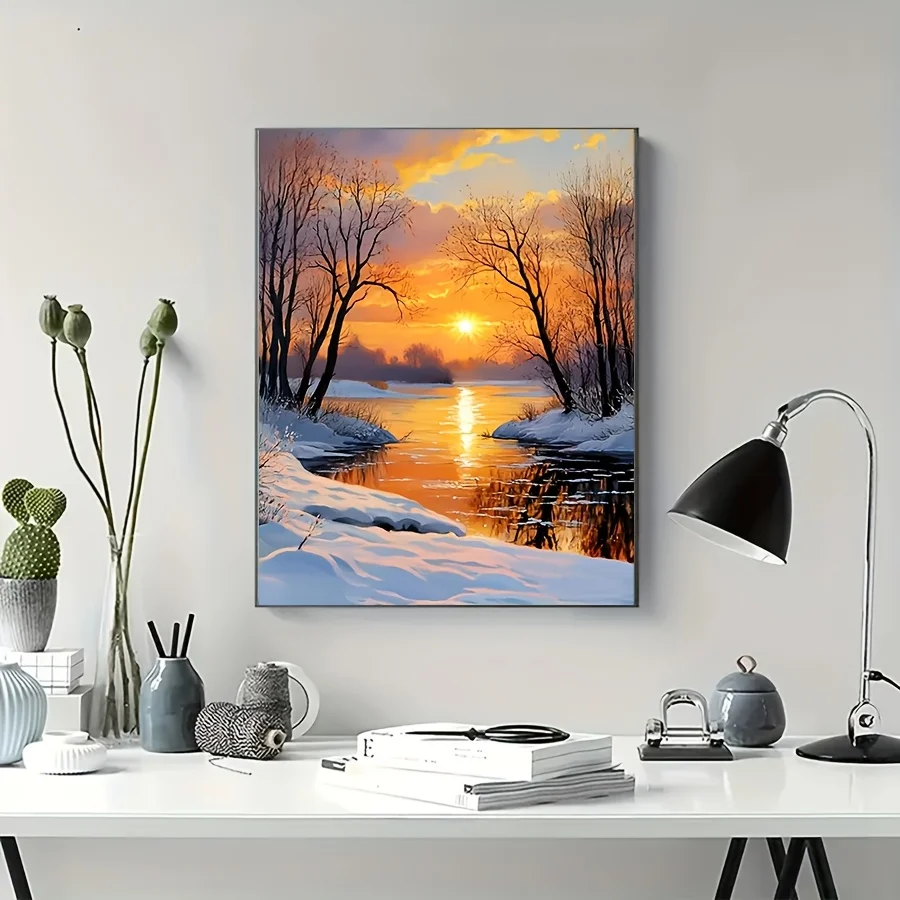 

Цифровая картина маслом своими руками, пейзаж заката и снега, набор для рукоделия, подарок для украшения стен дома
