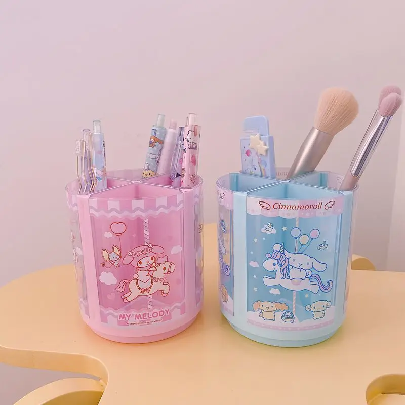 Sanrio Cinnamoroll Melody Kawaii Girly Heart Plastic Rotating Pen Holder Anime Cute Desktop Plastic Miscellaneous Bucket Gift