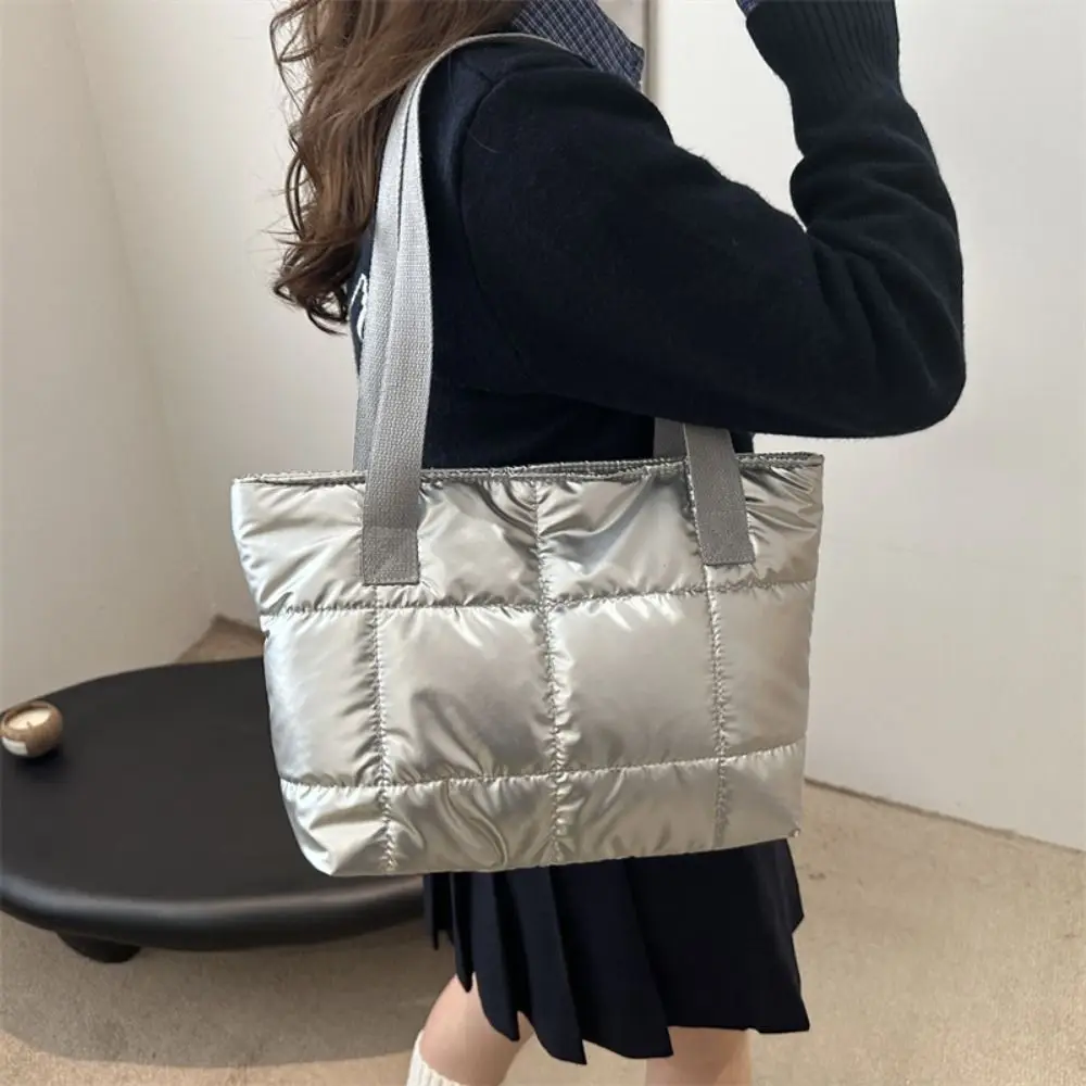 

Fashion Ladies Tote Handbags Large Capacity Cotton Padded Shopping Bag Rhombus Portable Handbag Quilted Solid for Leisure Travel