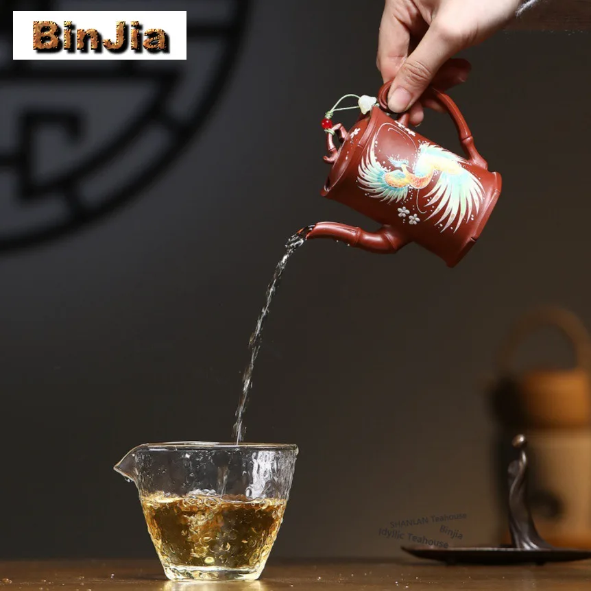 170ml Elegant Yixing Purple Clay Teapots Handmade Phoenix Bamboo Joint Pot Raw Ore Dahongpao Mud Kettle Zisha Tea Set Drinkware