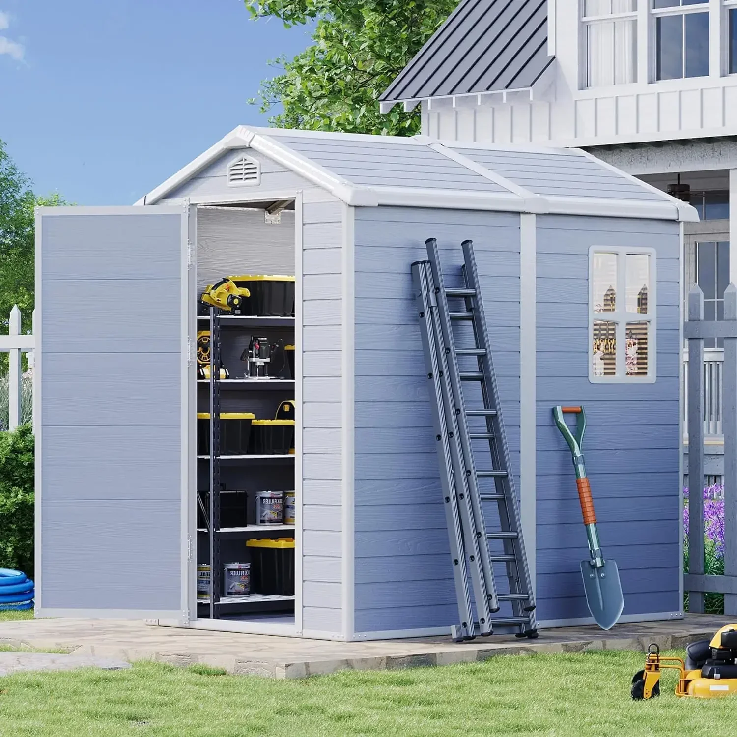 

4'x6' Resin Outdoor Storage Shed with Lockable Door - Ideal for Garden Tools, Bike Accessories, Beach Chairs