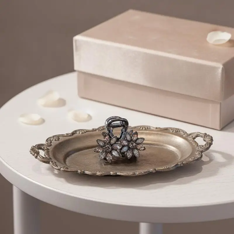 Black Rhinestone Decor Small Shark Hair Clip Light Luxury Glaze Floral Women's Hair Gripper for Travel Outdoor Use
