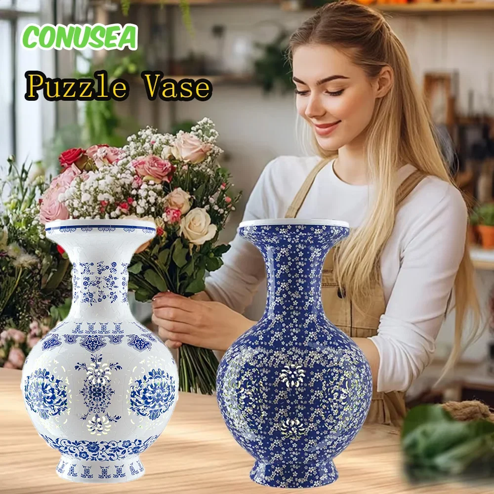 Светодиодный 3D-головоломка, ваза, светильник, цветок, фарфор, дизайн, украшение дома, сборка своими руками, Монтессори, развивающие игрушки, подарок для взрослых и детей