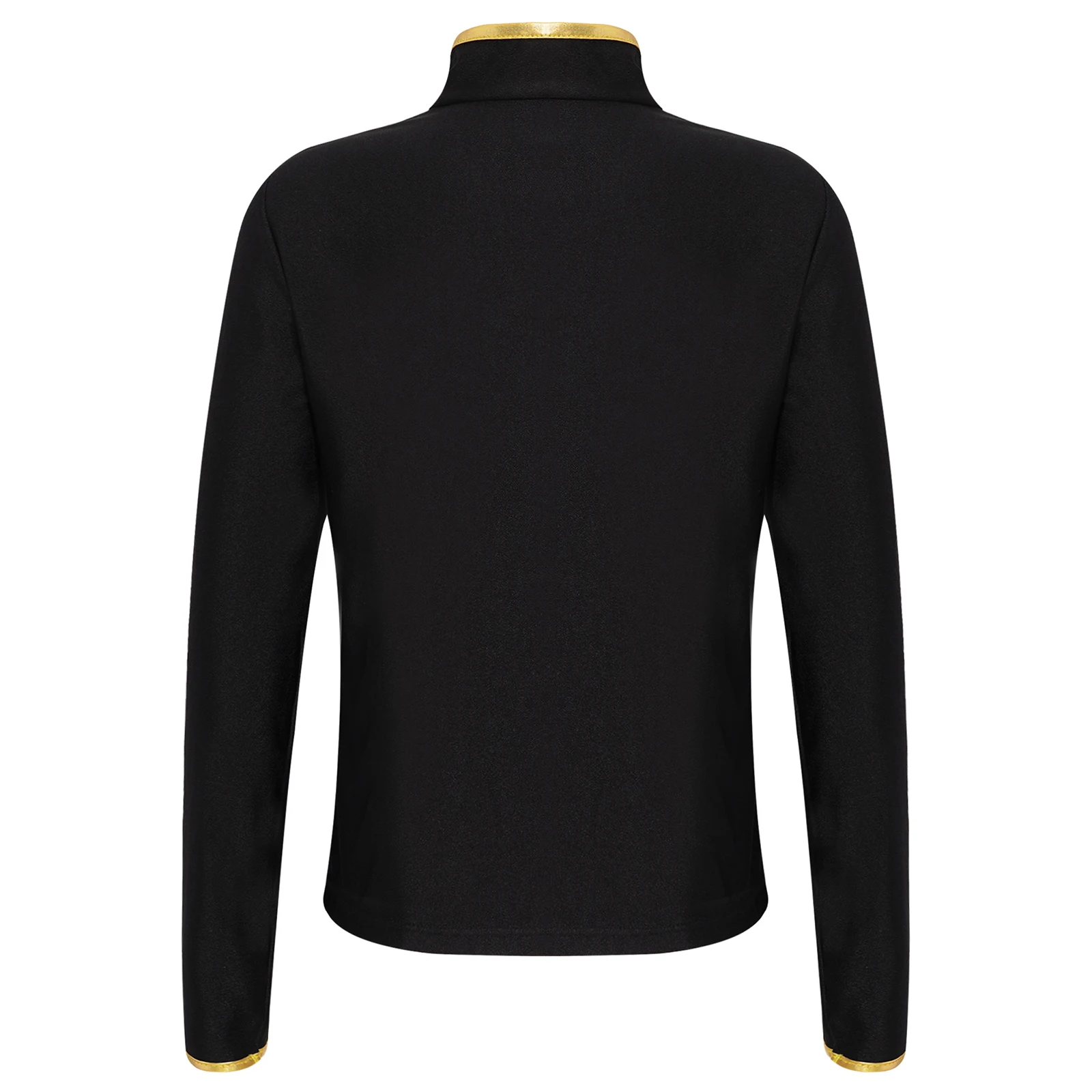 Kids Girls Figure Skating Gymnastics Workout Costume Shiny Metallic Striped Jacket Stand Collar Long Sleeve Zipper Sweatshirt