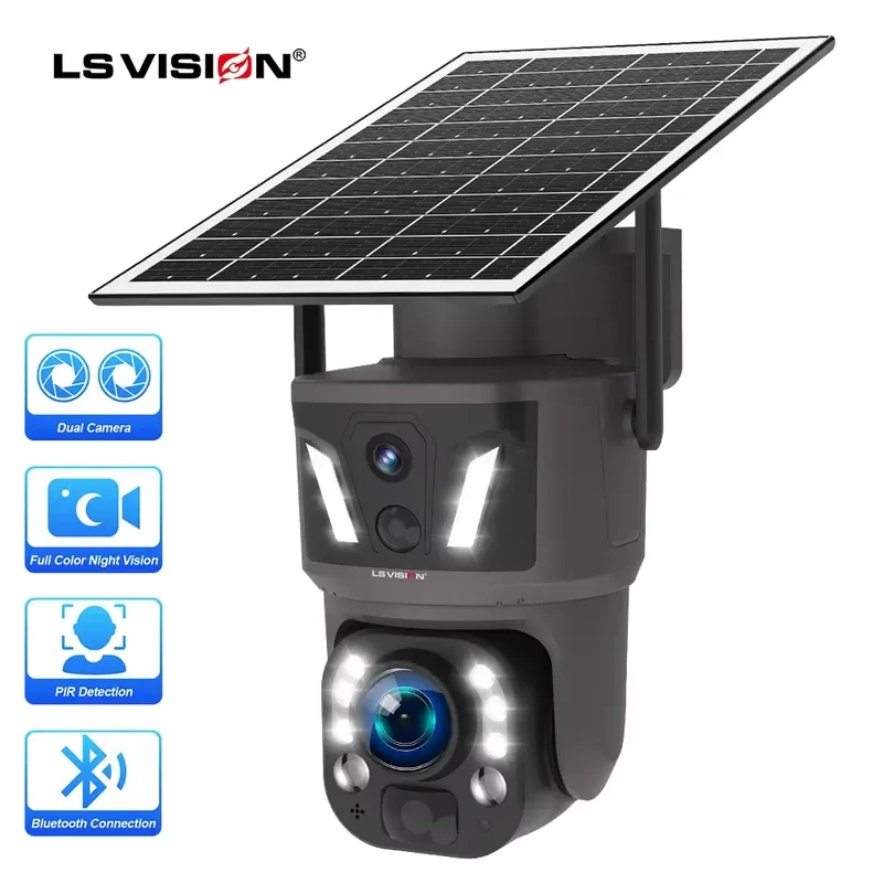 LS VISION 3K 50X Optical Zoom Dual Lens Solar Camera 6MP 4G Card PTZ WIFI Outdoor Security Humanoid Tracking